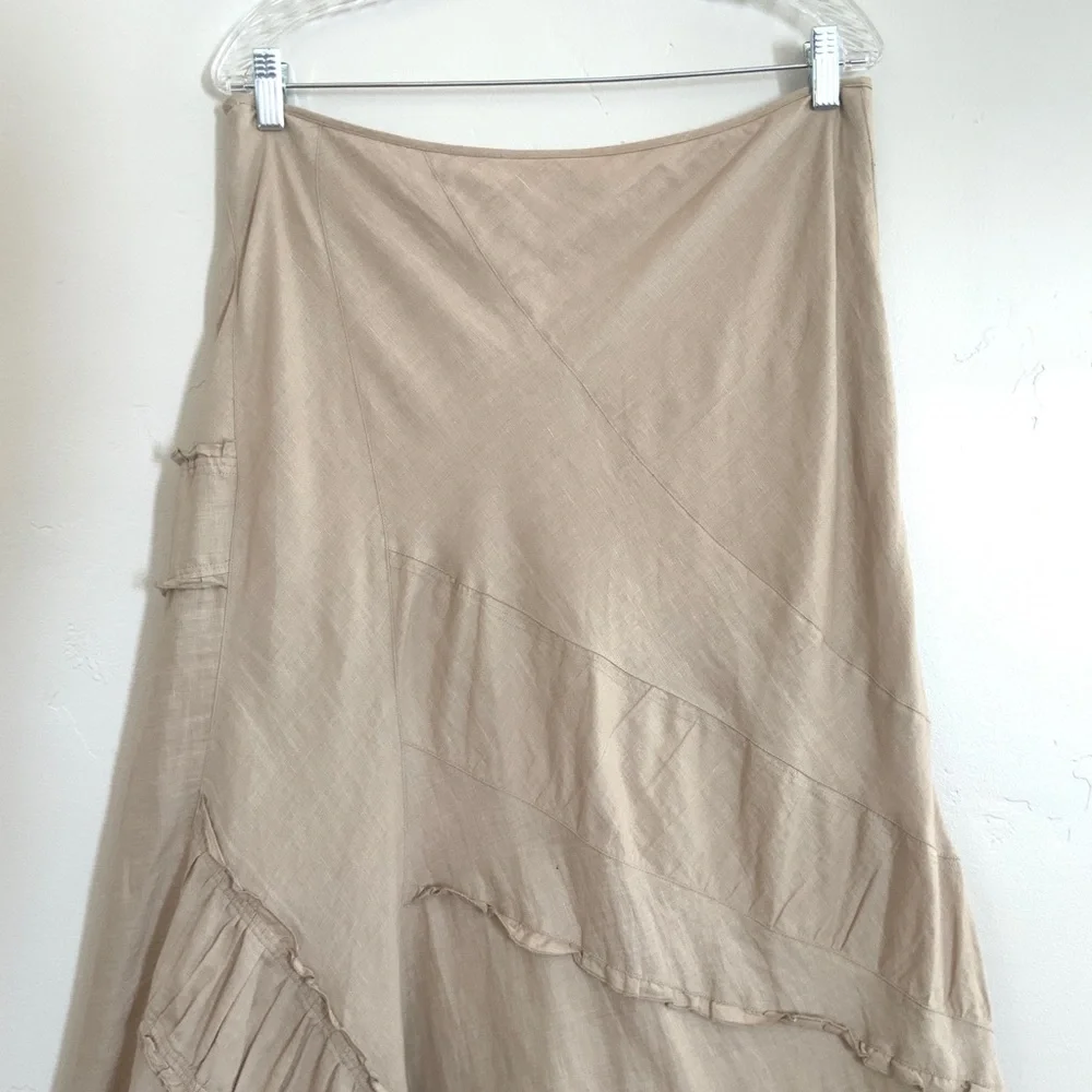 Isabella Bird Tan Panel Tan Beige Linen Lagenlook A-Line Skirt Size 12 - Picture 8 of 14